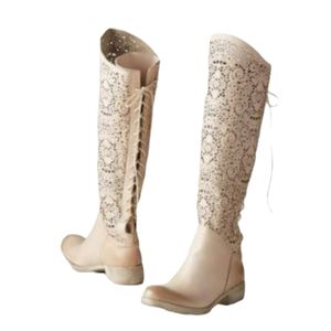 Sundance Women's Lucera Leather Laser Cut Back Lace Knee High Boots Size 40 / 9